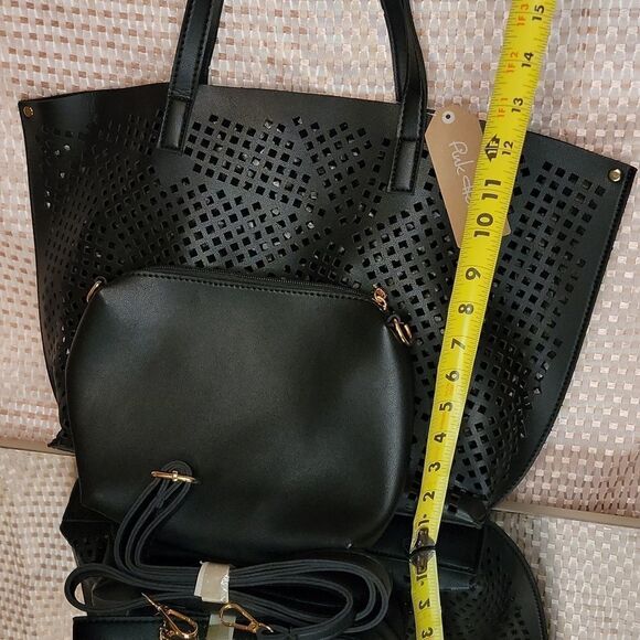 Pink Haley Black Mesh tote bag with a matching crossbody bag - Picture 4 of 16